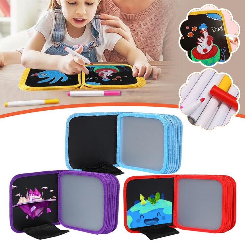 Portable Drawing Book, reusable scribble book and markers, Erasable Reusable Sketchpad with Pen and Storage Bag (B 14) - Image 2